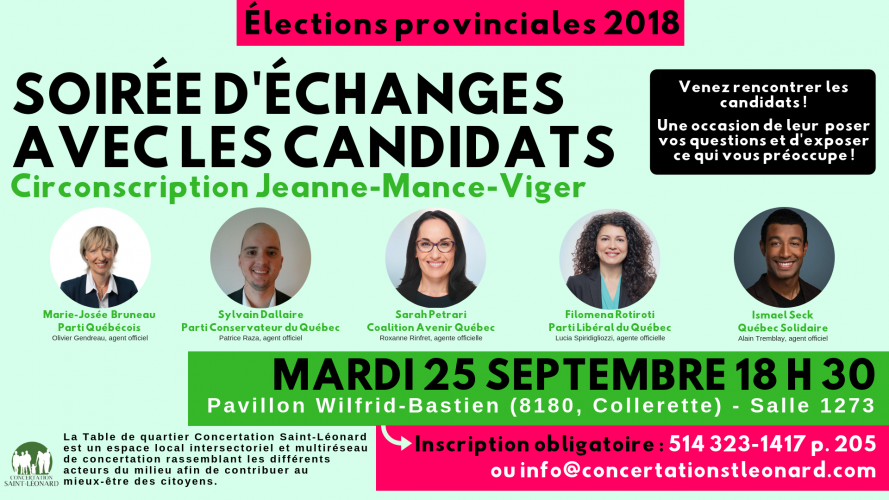Soirée d’échanges avec les candidats de la circonscription Jeanne-Mance-Viger